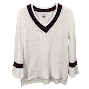 CAbi | Ribbed White V-Neck Sweater Small Varsity Tennis Prep